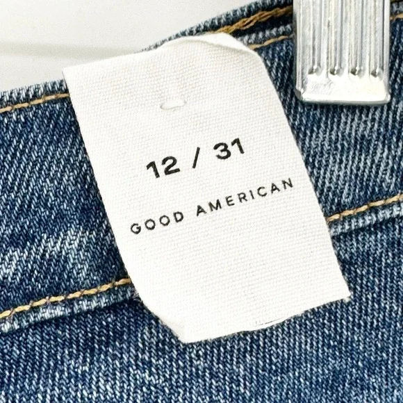 Good American '90s Cutoff Distressed Denim Shorts Blue Size 12 NWT
